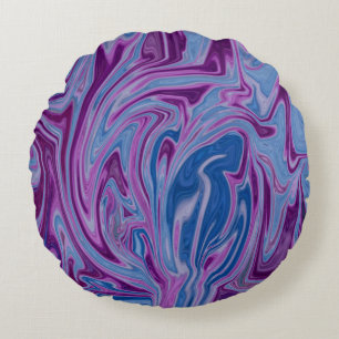 Paars en blauw abstract schilderij rond kussen