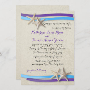 Paars en blauw Beach Wedding Starfish and Ribbon Kaart