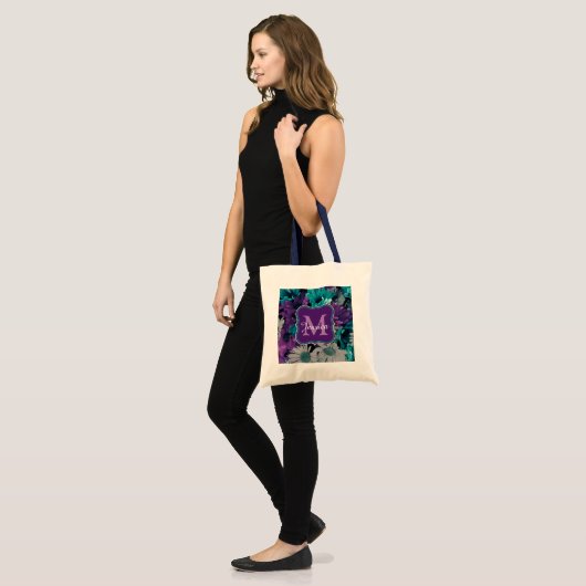 Paars en blauw bloemkool tote bag (Voorkant (model))