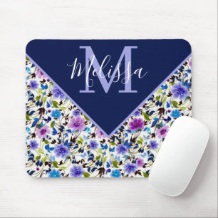 Paars en blauw bloemmotief gepersonaliseerd muismat