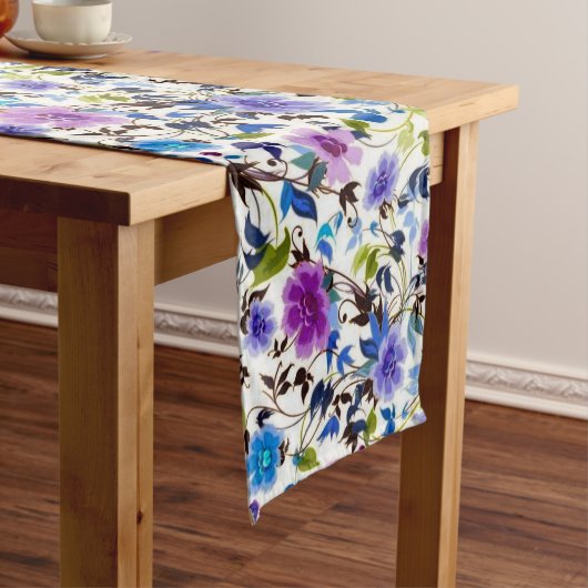 Paars en blauw bloemmotief medium tafelloper (Voorbeeld)