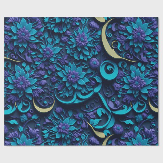 Paars en blauw bloempatroonpapier cadeaupapier (Vlak)