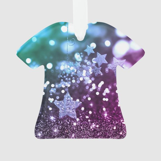 Paars en blauw Bokeh Faux Glitter & Stars Ornament (achterkant)