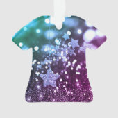 Paars en blauw Bokeh Faux Glitter & Stars Ornament (voorkant)