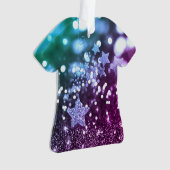 Paars en blauw Bokeh Faux Glitter & Stars Ornament (voorkant)