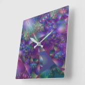 Paars en blauw Bubble Fractal Vierkante Klok (Hoek)