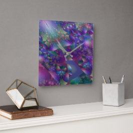 Paars en blauw Bubble Fractal Vierkante Klok