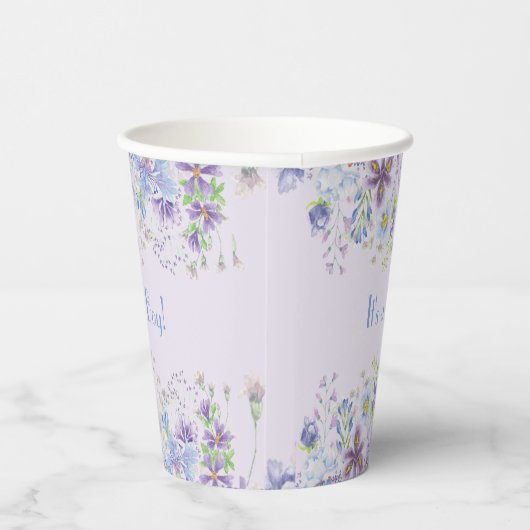 Paars en blauw, Floral Baby Boy Shower Papieren Bekers (Rechts)