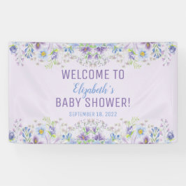 Paars en blauw, Floral Baby Boy Shower Spandoek