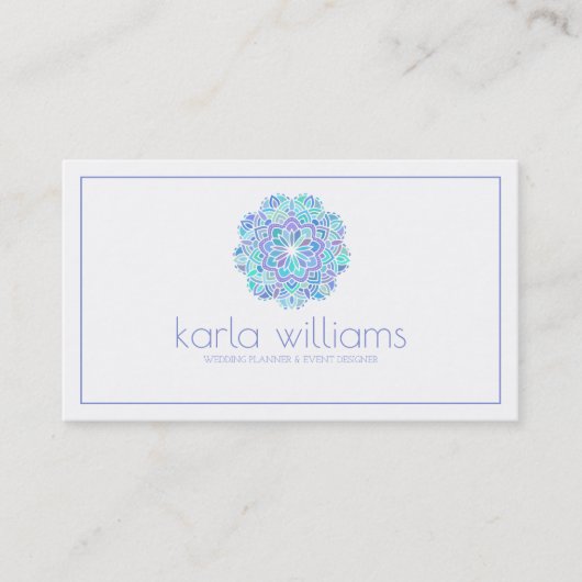 Paars en blauw  Floral Mandala Visitekaartje (Voorkant)