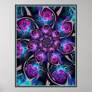 Paars en blauw fractal poster