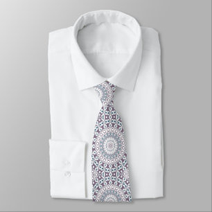 Paars en Blauw Geometrisch Mandala Patroon Stropdas