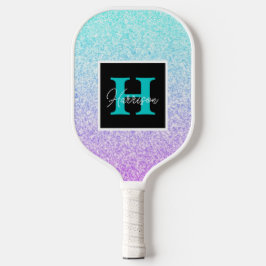 Paars en blauw Glitter Monogram Naam  Pickleball Paddle
