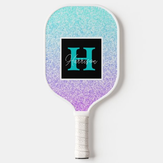 Paars en blauw Glitter Monogram Naam Pickleball Paddle (Voorkant)