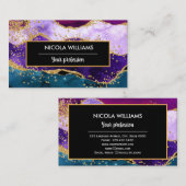 Paars en blauw Glitter Peacock Agate Visitekaartje (Voorkant / Achterkant)