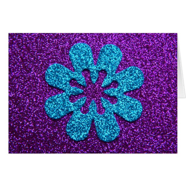 Paars en blauw Glitter Retro Flower (Voorkant Horizontaal)