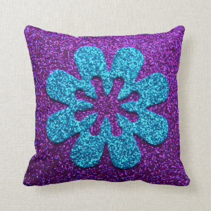 Paars en blauw Glitter Retro Flower Kussen