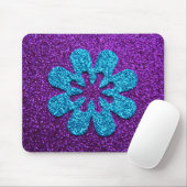 Paars en blauw Glitter Retro Flower Muismat (Met muis)