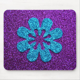 Paars en blauw Glitter Retro Flower Muismat
