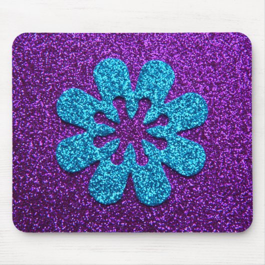 Paars en blauw Glitter Retro Flower Muismat (Voorkant)