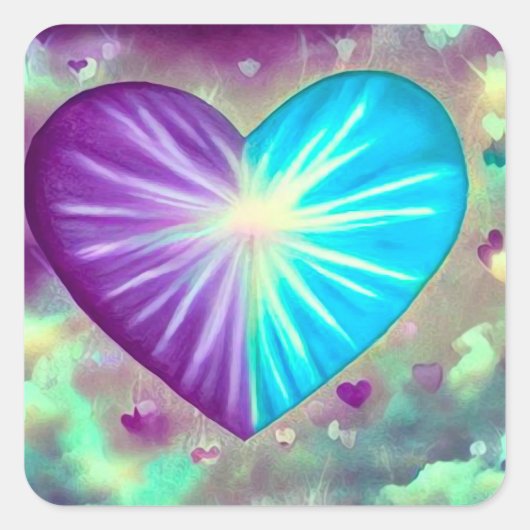 Paars en blauw hart vierkante sticker (Voorkant)