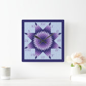 Paars en blauw Lone Star Quilt Design Vierkante Klok (Huis)