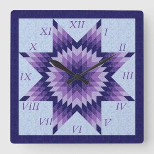 Paars en blauw Lone Star Quilt Design Vierkante Klok