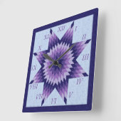 Paars en blauw Lone Star Quilt Design Vierkante Klok (Hoek)