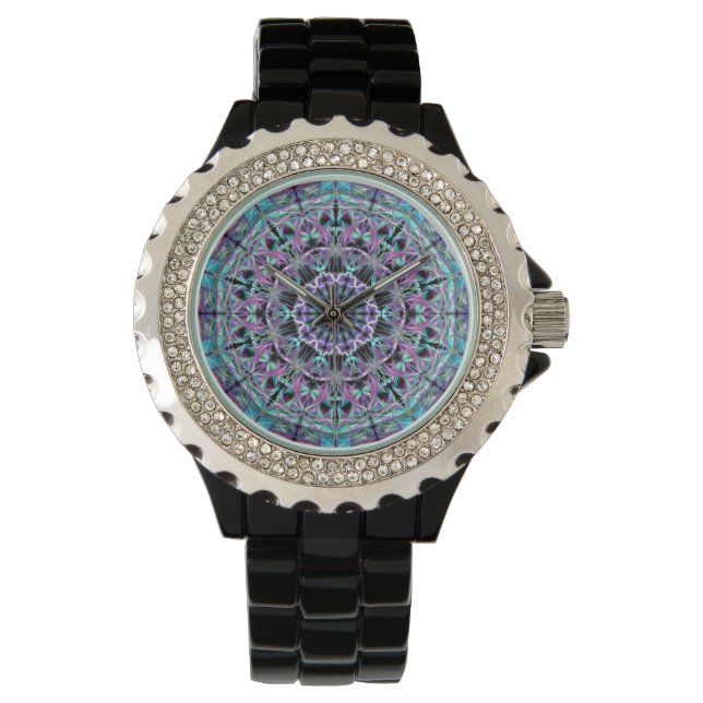 Paars en blauw Mandala Horloge (Voorkant)