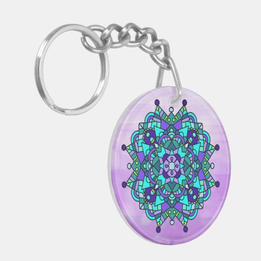  Paars en blauw Mandala Sleutelhanger (Voorkant Links)