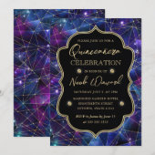 Paars en blauw Midnight Crystal Galaxy Quinceanera Kaart (Voorkant / Achterkant)
