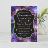 Paars en blauw Midnight Crystal Galaxy Quinceanera Kaart (Staand voorkant)