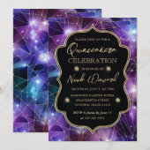 Paars en blauw Midnight Crystal Galaxy Quinceanera Kaart (Voorkant / Achterkant)