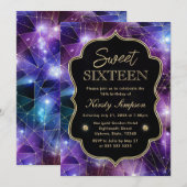 Paars en blauw Midnight Crystal Galaxy Sweet 16 Kaart (Voorkant / Achterkant)