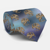 Paars en blauw ombre-patroon met gouden tekeningen stropdas (Opgerold)