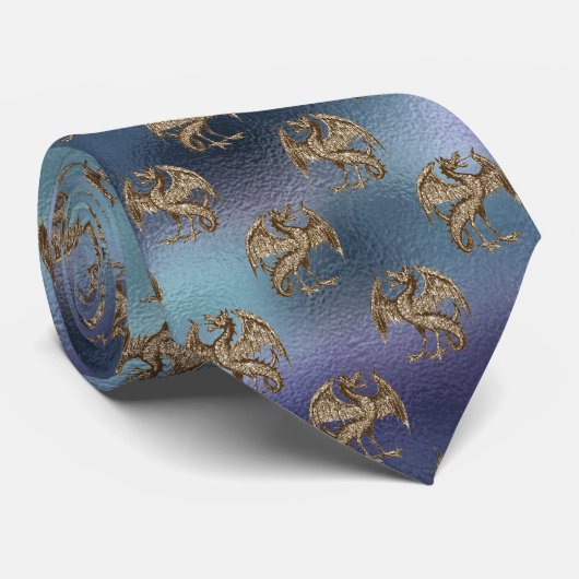 Paars en blauw ombre-patroon met gouden tekeningen stropdas (Opgerold)