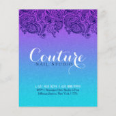 Paars en blauw Paisley Lace Nails Studio Flyer (Achterkant)