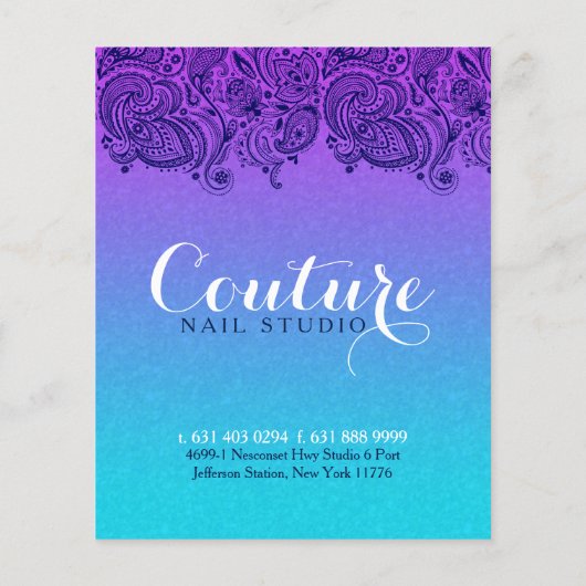 Paars en blauw Paisley Lace Nails Studio Flyer (Achterkant)