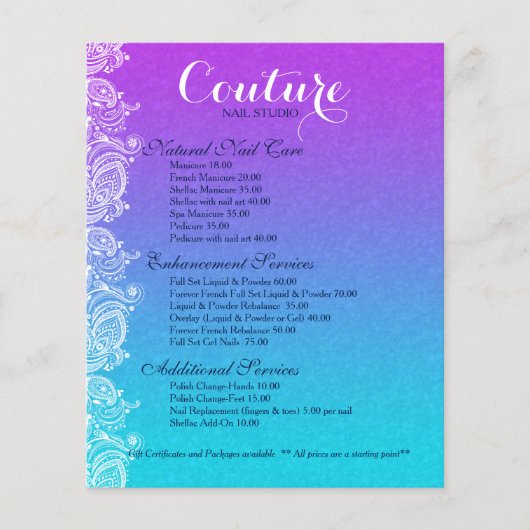 Paars en blauw Paisley Lace Nails Studio Flyer (Voorkant)