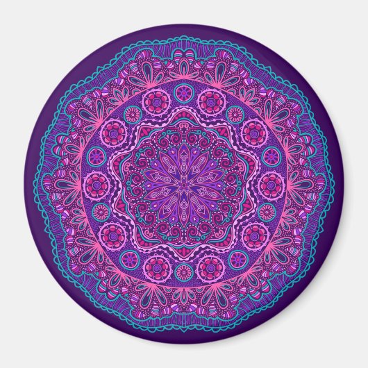 Paars en blauw Paisley Mandala Magneet (Voorkant)