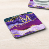 Paars en blauw Peacock Faux Glitter Agate Bier Onderzetter (Linkerzijde)