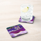 Paars en blauw Peacock Faux Glitter Agate Bier Onderzetter (Rechterzijde)