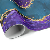 Paars en blauw Peacock Faux Glitter Agate Cadeaupapier (Rol Hoek)