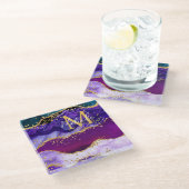 Paars en blauw Peacock Faux Glitter Agate Glazen Onderzetter (Schuin)