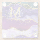 Paars en blauw Peacock Faux Glitter Agate Glazen Onderzetter (Achterkant)