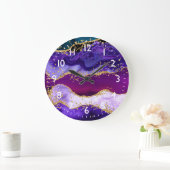 Paars en blauw Peacock Faux Glitter Agate Grote Klok (Huis)