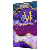 Paars en blauw Peacock Faux Glitter Agate Klembord (Links)