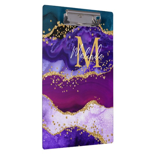 Paars en blauw Peacock Faux Glitter Agate Klembord (Rechts)