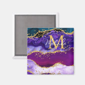 Paars en blauw Peacock Faux Glitter Agate Magneet (Voorkant / Achterkant)