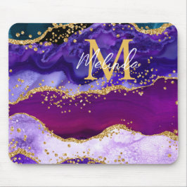 Paars en blauw Peacock Faux Glitter Agate Muismat